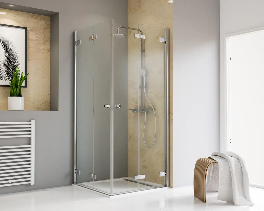 900x900 mm, 2000 mm, Scharnier „Schmal“, 41 - Chromoptik, Klar hell